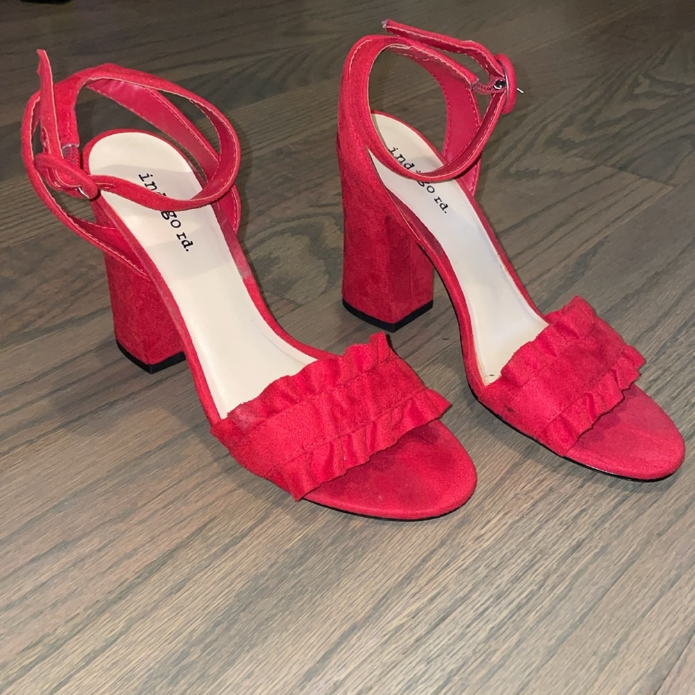 Red Suede Indigo Rd. Block Heels
